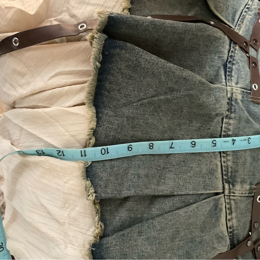 Denim and Beige Layered Skirt with Brown Straps - Picture 6 of 6
